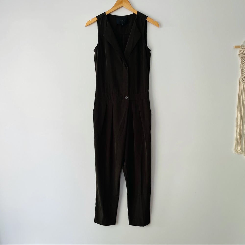J. Crew Olive Green Sleeveless Trench Jumpsuit - Picture 4 of 11